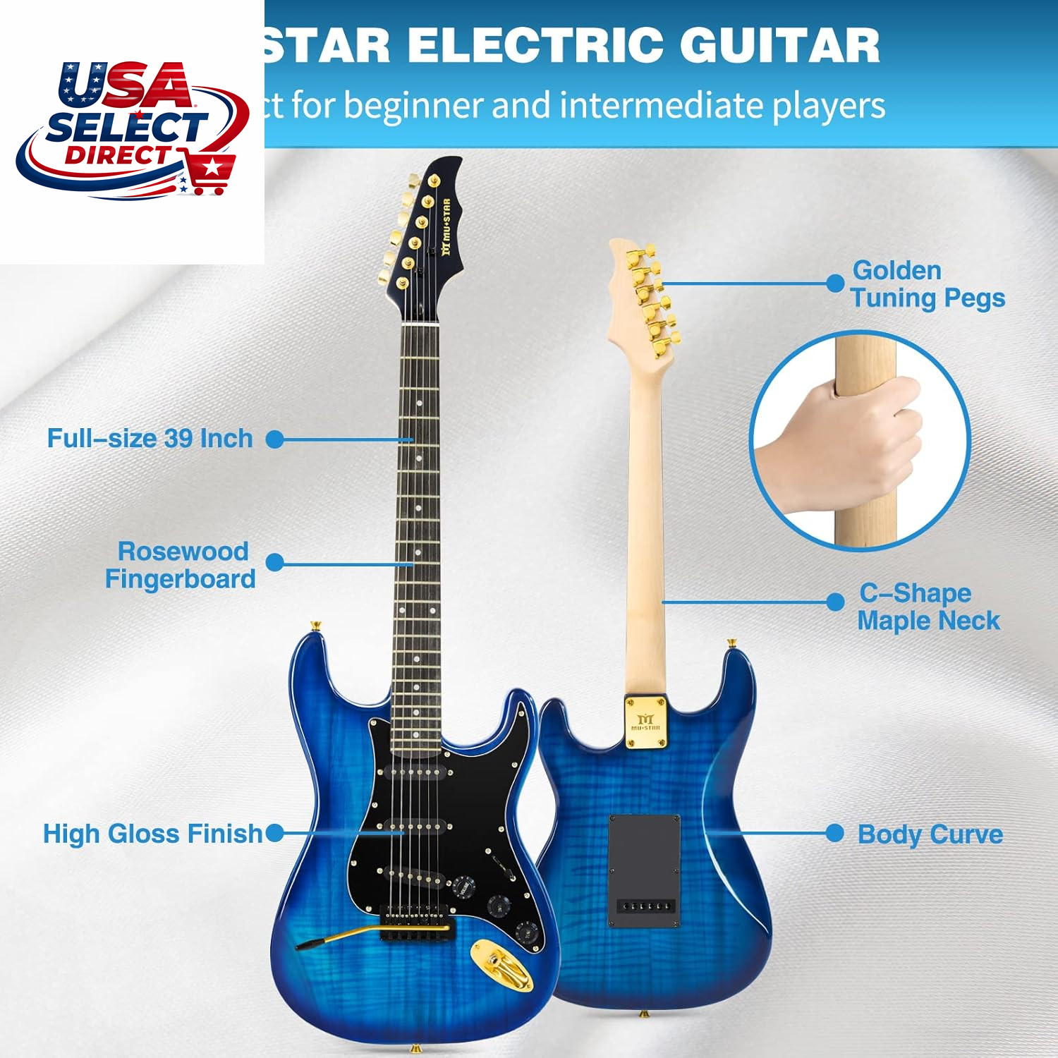 Electric Guitar Kit with 25W Amplifier, Gig Bag, Capo, Strap, Picks