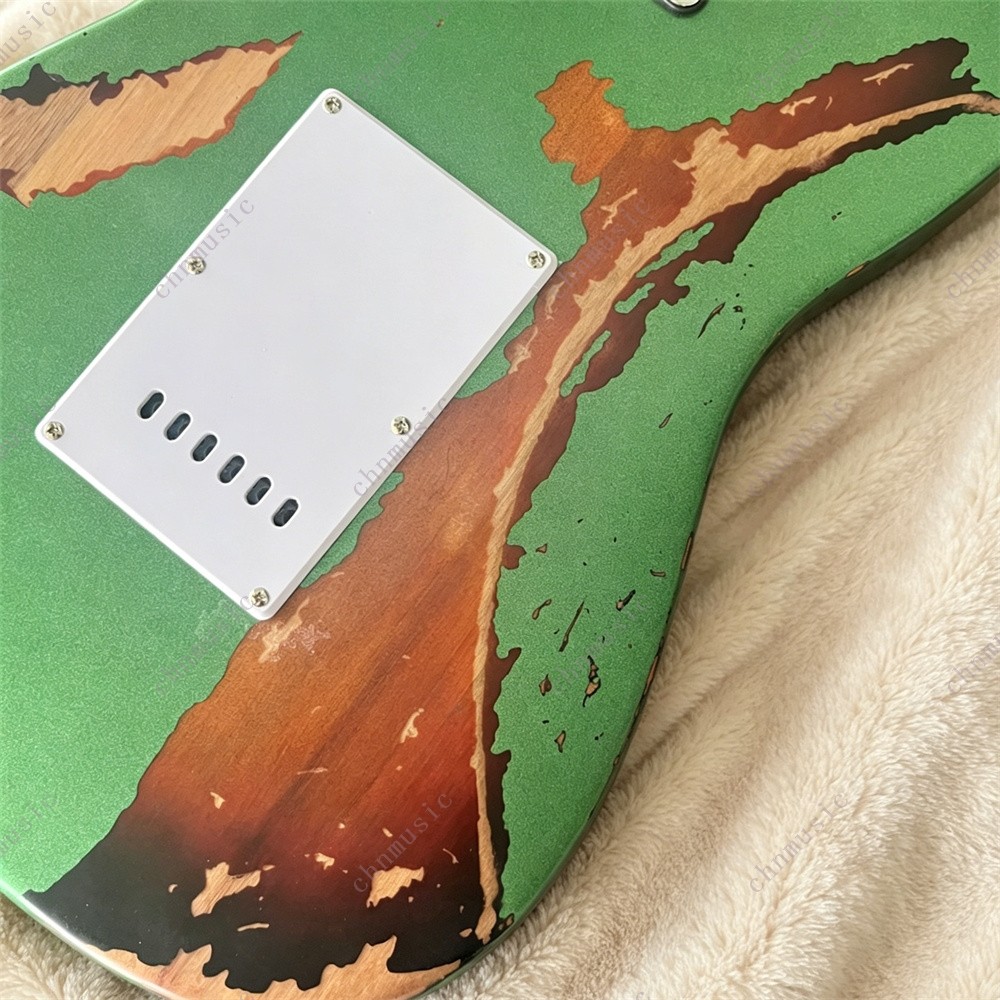Solid Electric Guitar Stainless Fret Aged Sherwood Green over 3-Color Sunburst