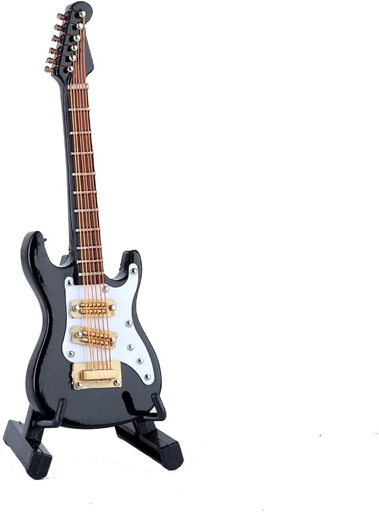 Miniature Electric Guitar Figurine 1:12 Scale Wooden Black Collectible with Case