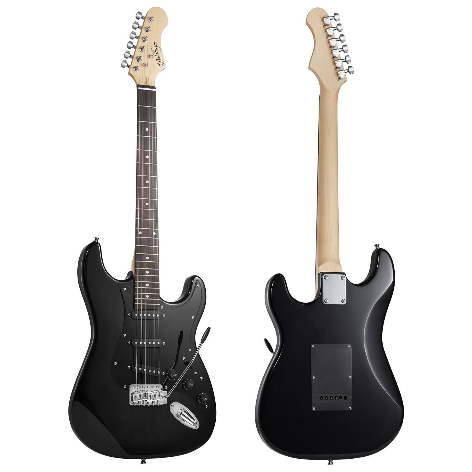 39-Inch Electric Guitar (Black-Black), Full-Size Guitar Kit with Padded Gig Bag,