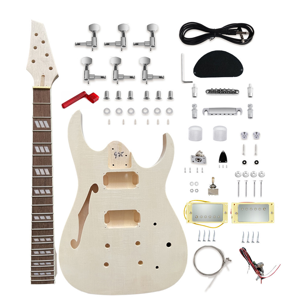 DIY Electric Guitar Kit with Flamed Maple Veneer Top Basswood Body Maple Neck CR
