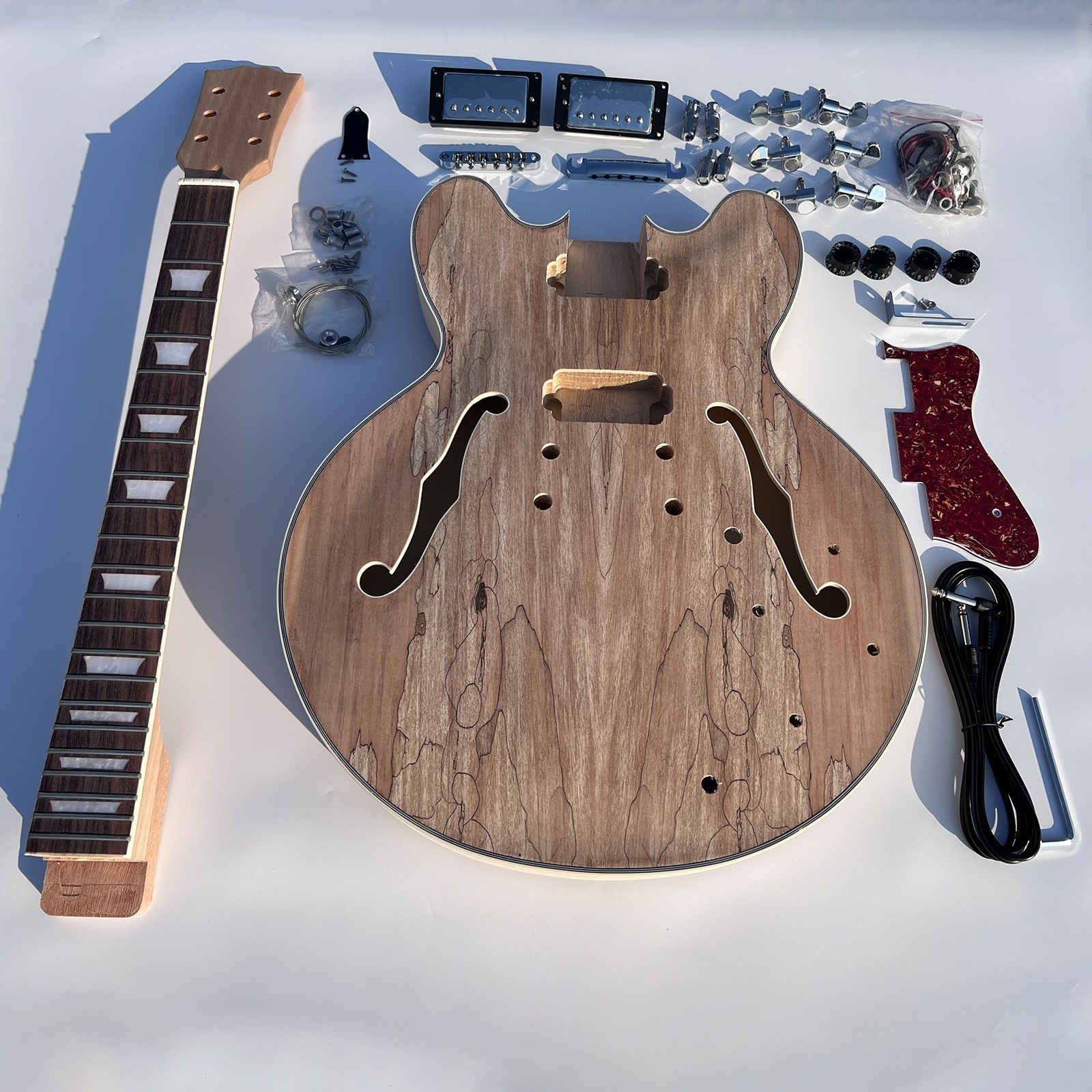 DIY Electric Guitar Kits Hollow Mahogany Neck Spalted Maple Top FREE SHIP