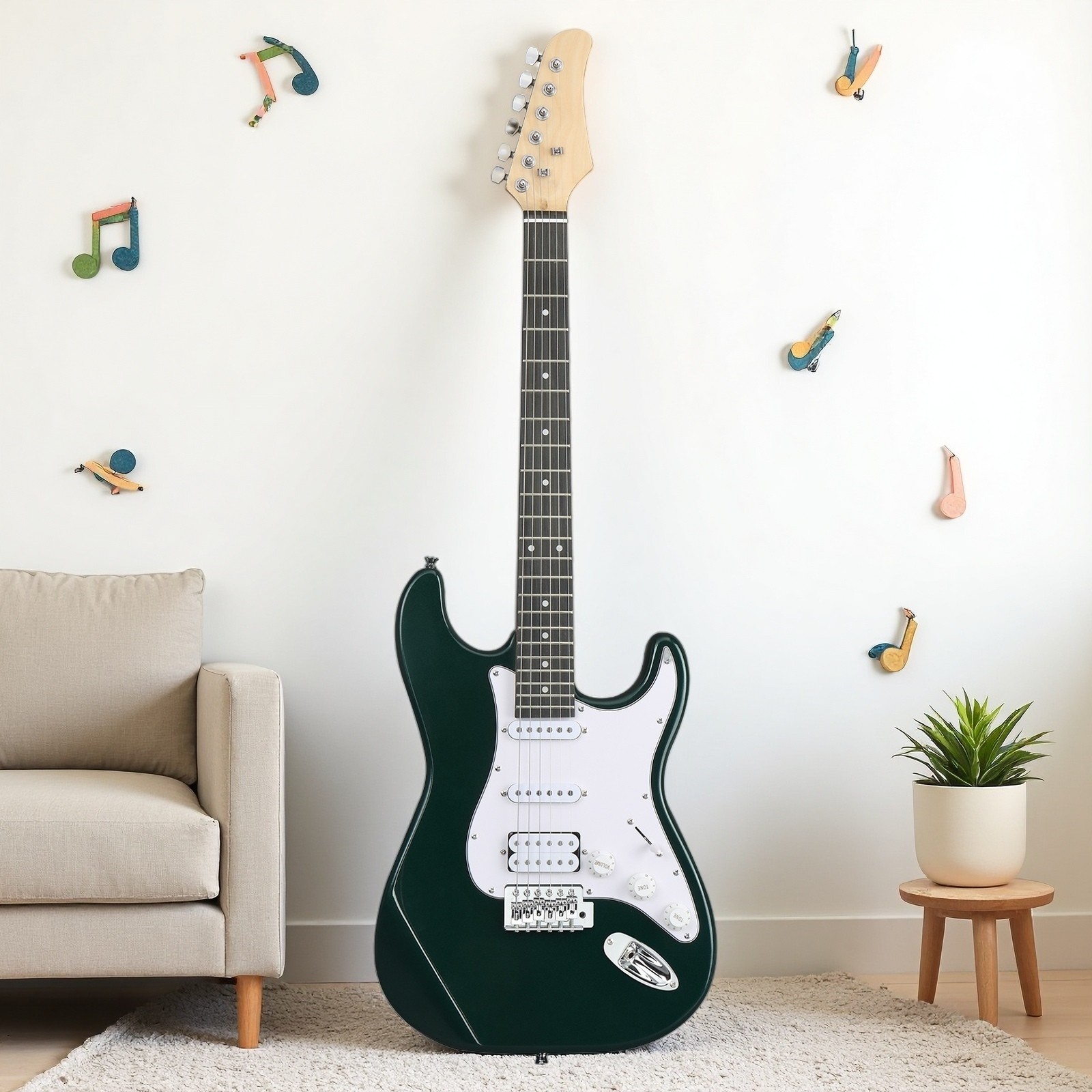 39″ S-Style Beginner Electric Guitar Set – Full Size Amp HSS Tremolo Dark Green