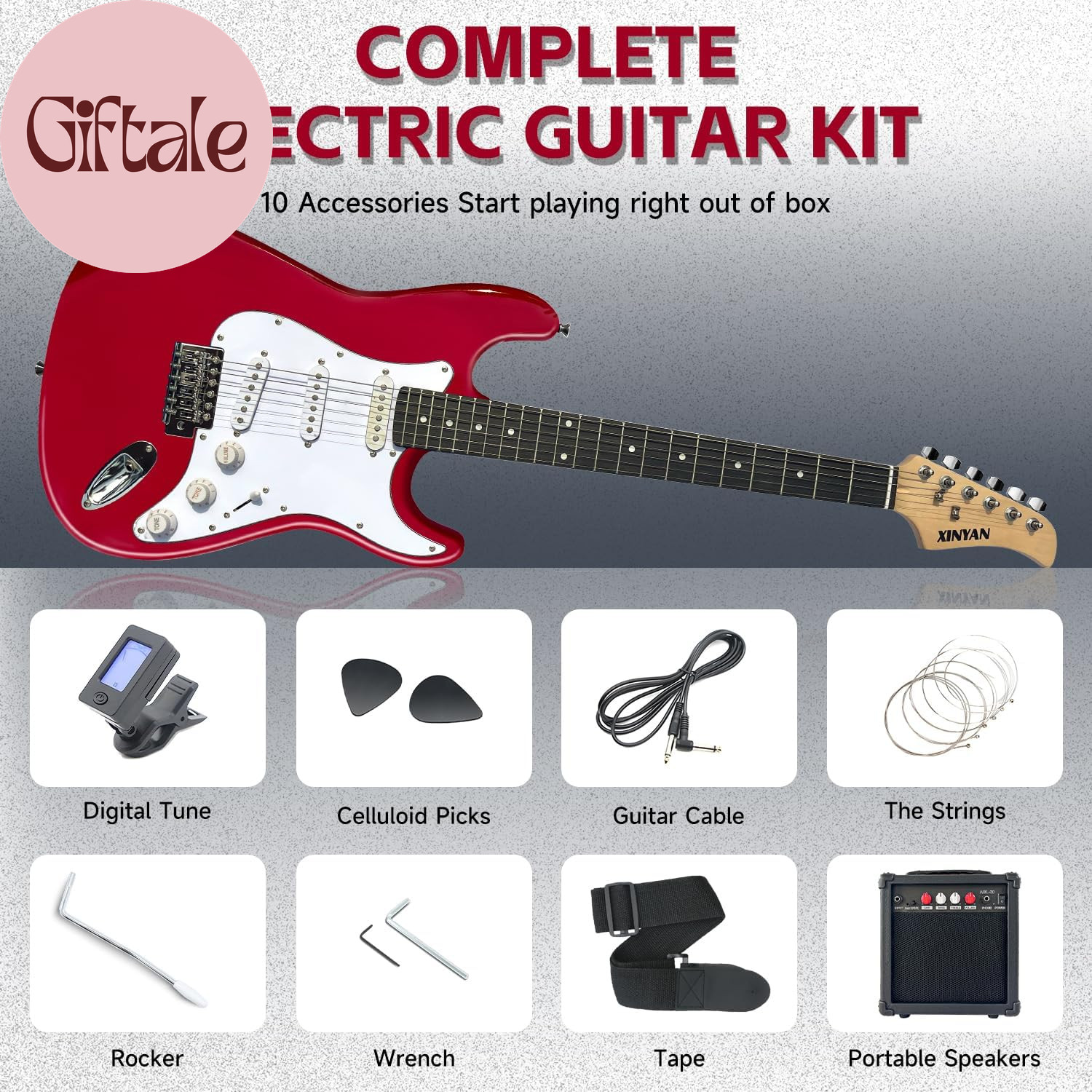 39In Full Size Beginner Electric Guitar Starter Kit W/Case, Strap, 20W Amp, Stri