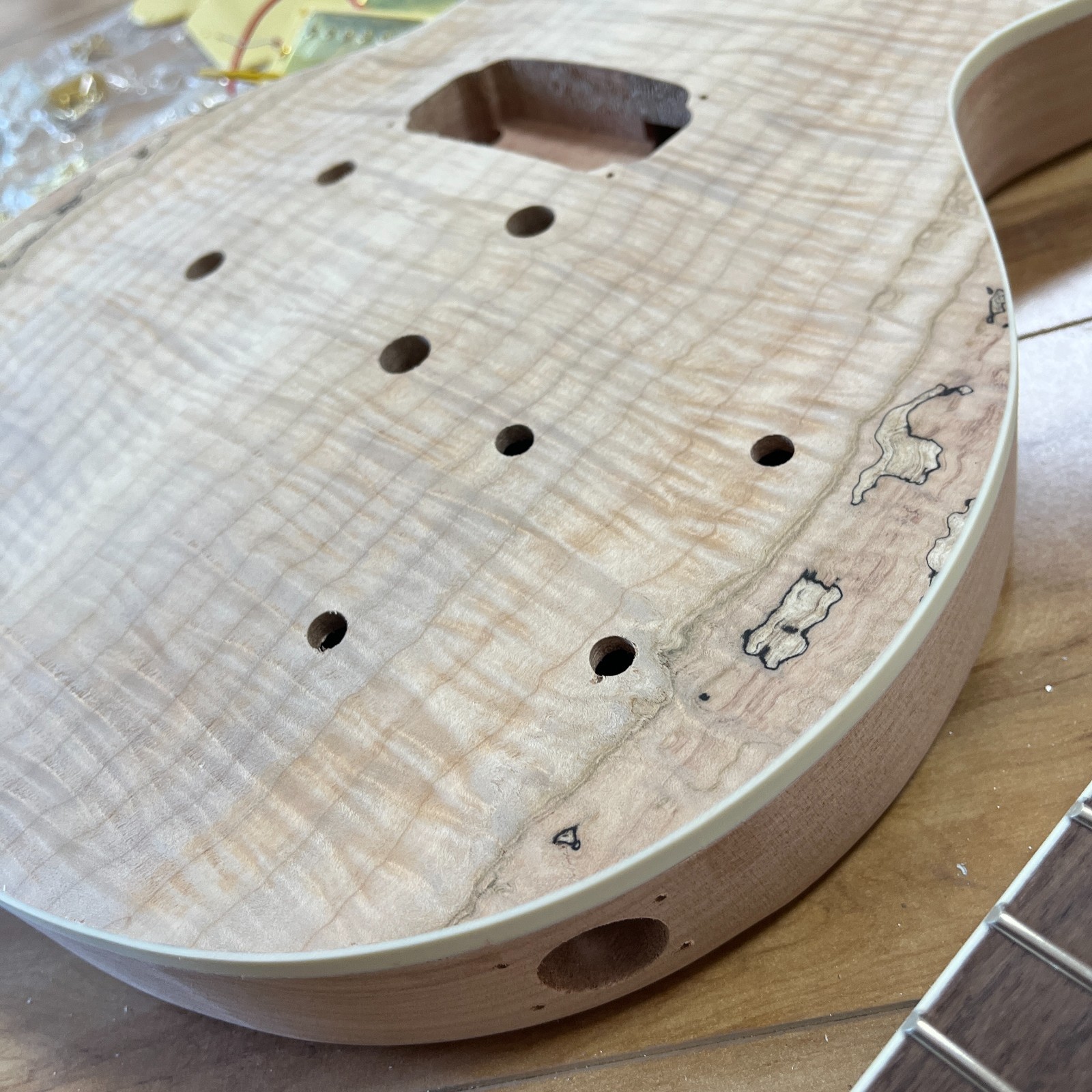 Natural Unfinished LP Style Guitar Kit Flame Maple Top Mahogany Neck DIY Build