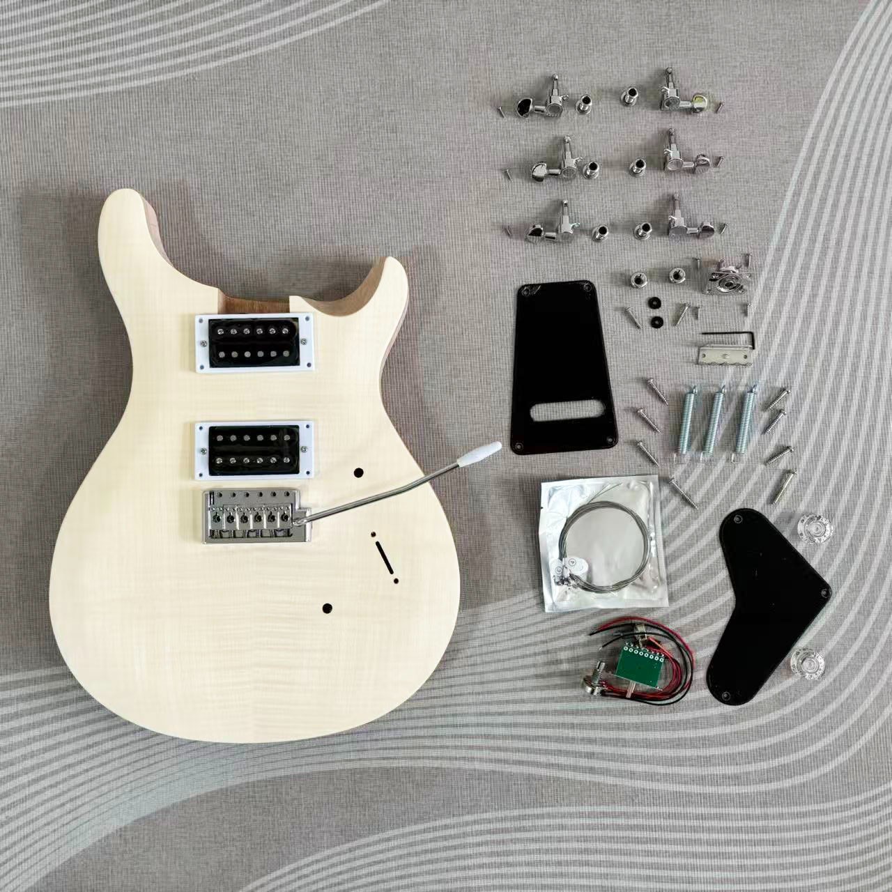DIY Electric Guitar Unfinished Kit Flame Maple Top Abalone Inlay Set In Tremolo