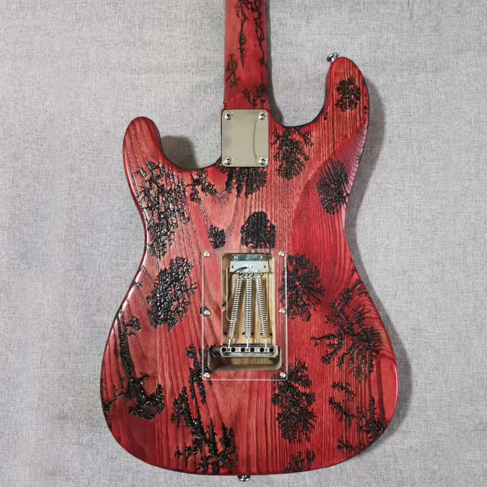 6 String Ash ST Lightning Struck Wood Electric Guitar 21frets red body CR part