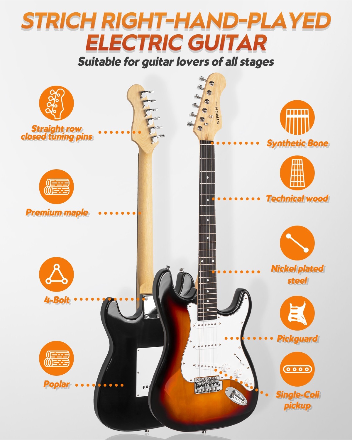 STRICH Electric Guitar Beginner Kit 39″ Full Size Electric Guitar Starter w/ Amp