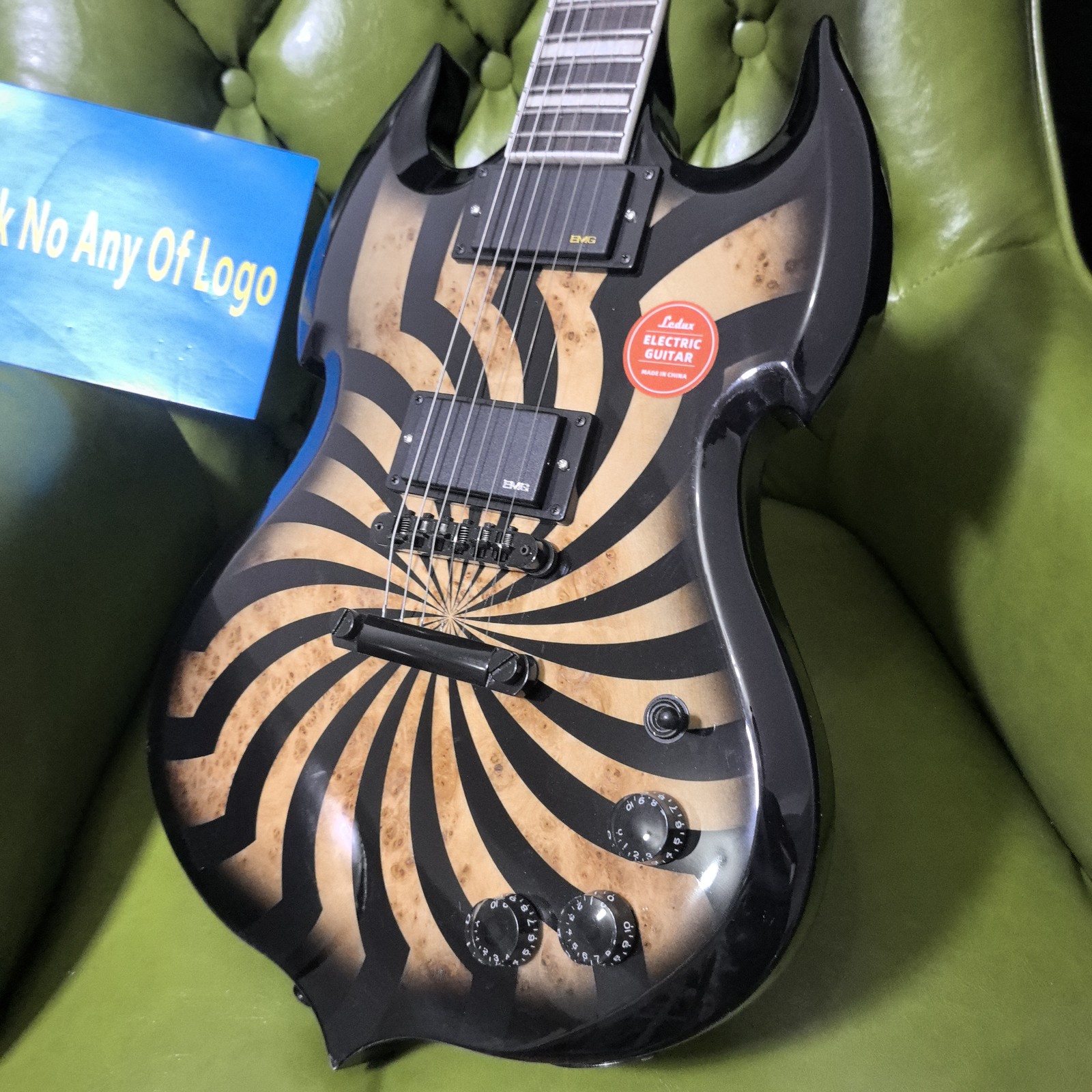 Cutaway Solid Electric Guitar Burl Maple Top Veneer Black Gloss Finish Black HW