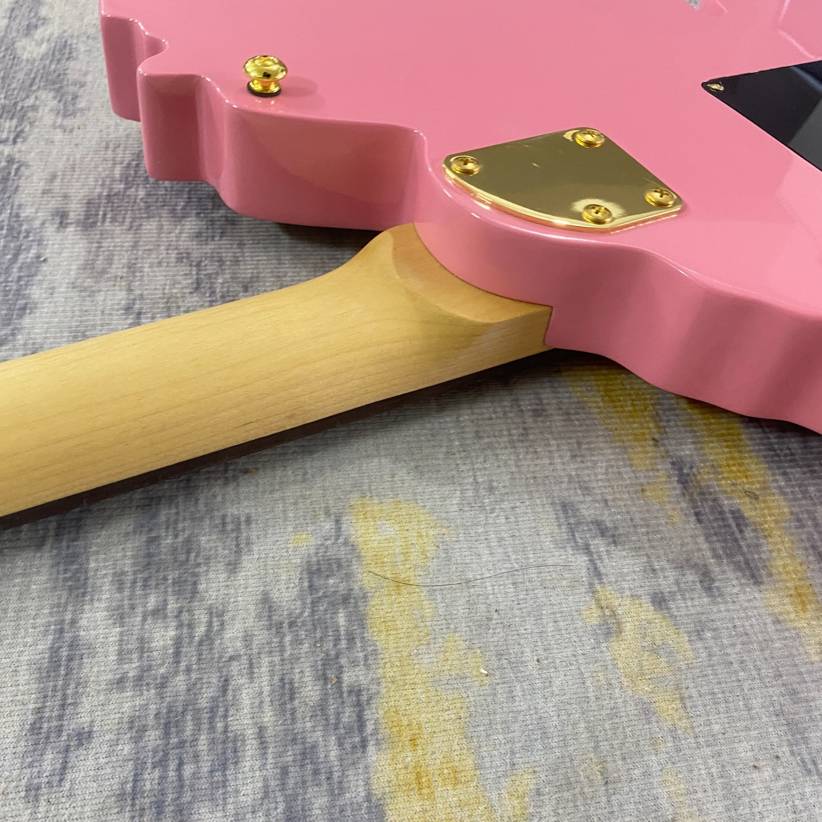 Anime Girl Shape Electric Guitar Pink Body Gold Hardware 6 String Solid