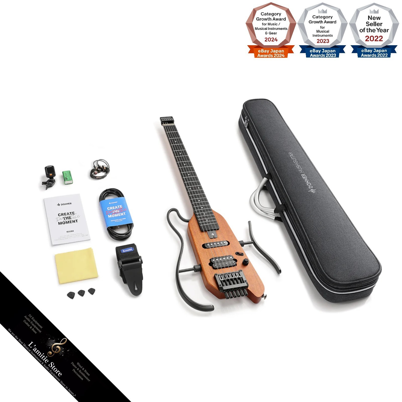 Donner HUSH-X Headless Electric Guitar Travel Compact Lightweight Natural Japan