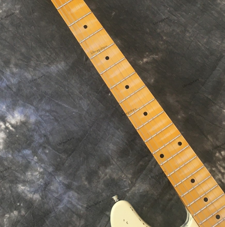 Vintage Aged Electric Guitar Tremolo Bridge SSS Pickups Chrome Hardware White