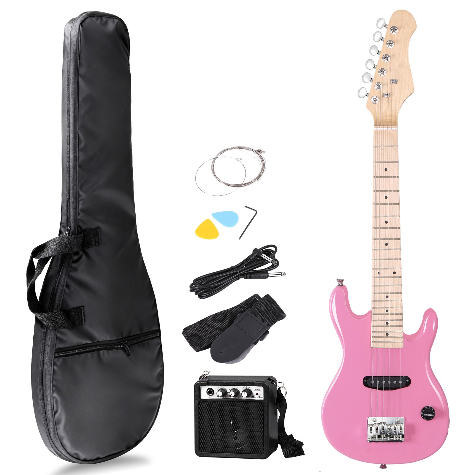 Pink 30″ Kids Child with 5 Watt Amp Gig Bag Case Electric Guitar 6 String