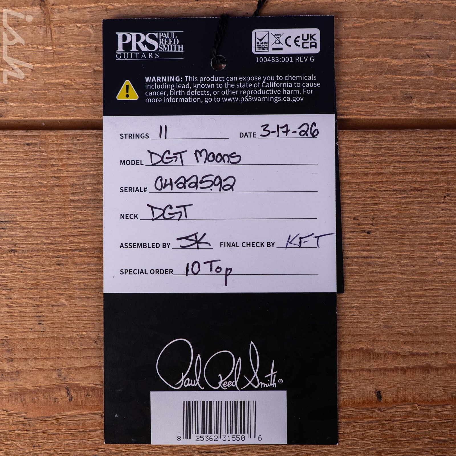 PRS DGT 10-Top Fire Red Fade Custom Color Solid Rosewood Neck
