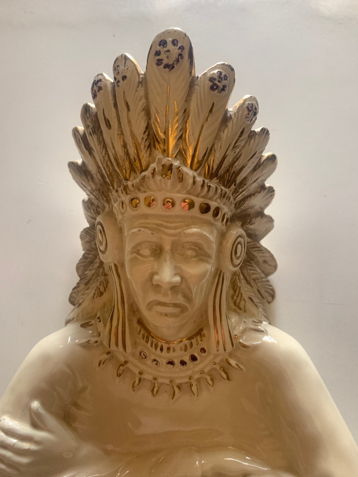 VINTAGE 11″ LARGE FIGURE CERAMIC COIN TRAY AMERICA INDIAN NATIVE MADE IN ITALY