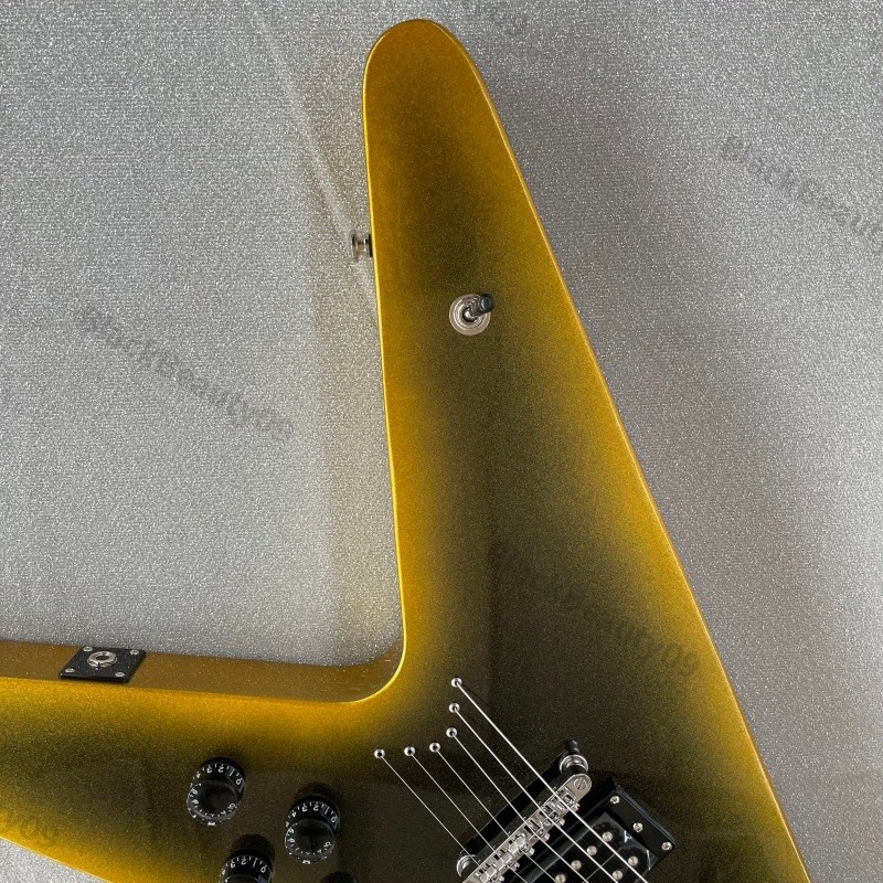 V Electric Guitar Gold Black Burst Metallic Bone Nut Stainless Rounded Fret Edge