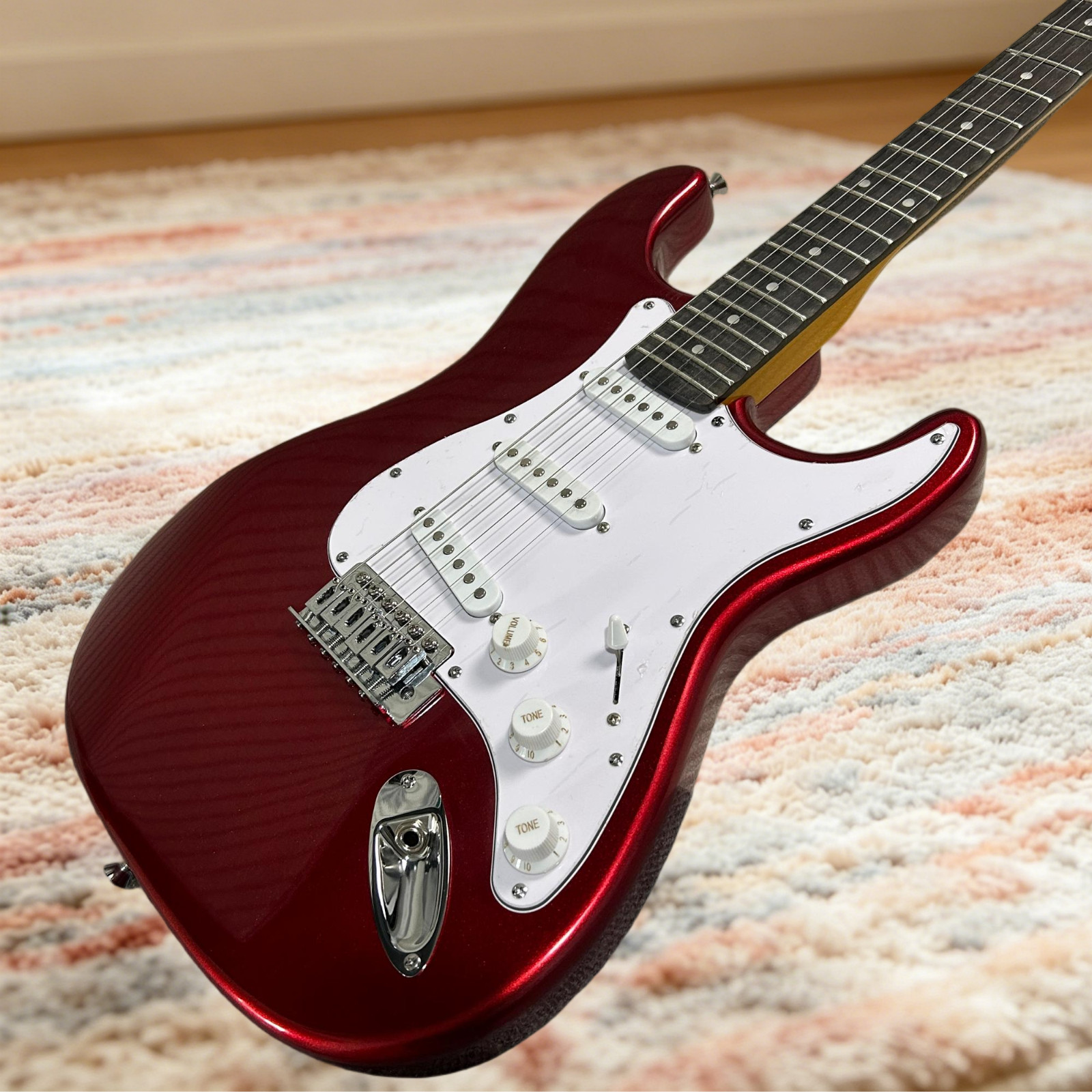 ST Electric Guitar Metallic Red Color Scalloped Rosewood Fretboard Big Head