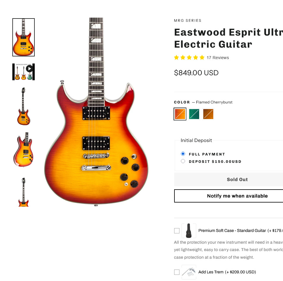 Eastwood Esprit Ulta guitar tribute to Fender Esprit