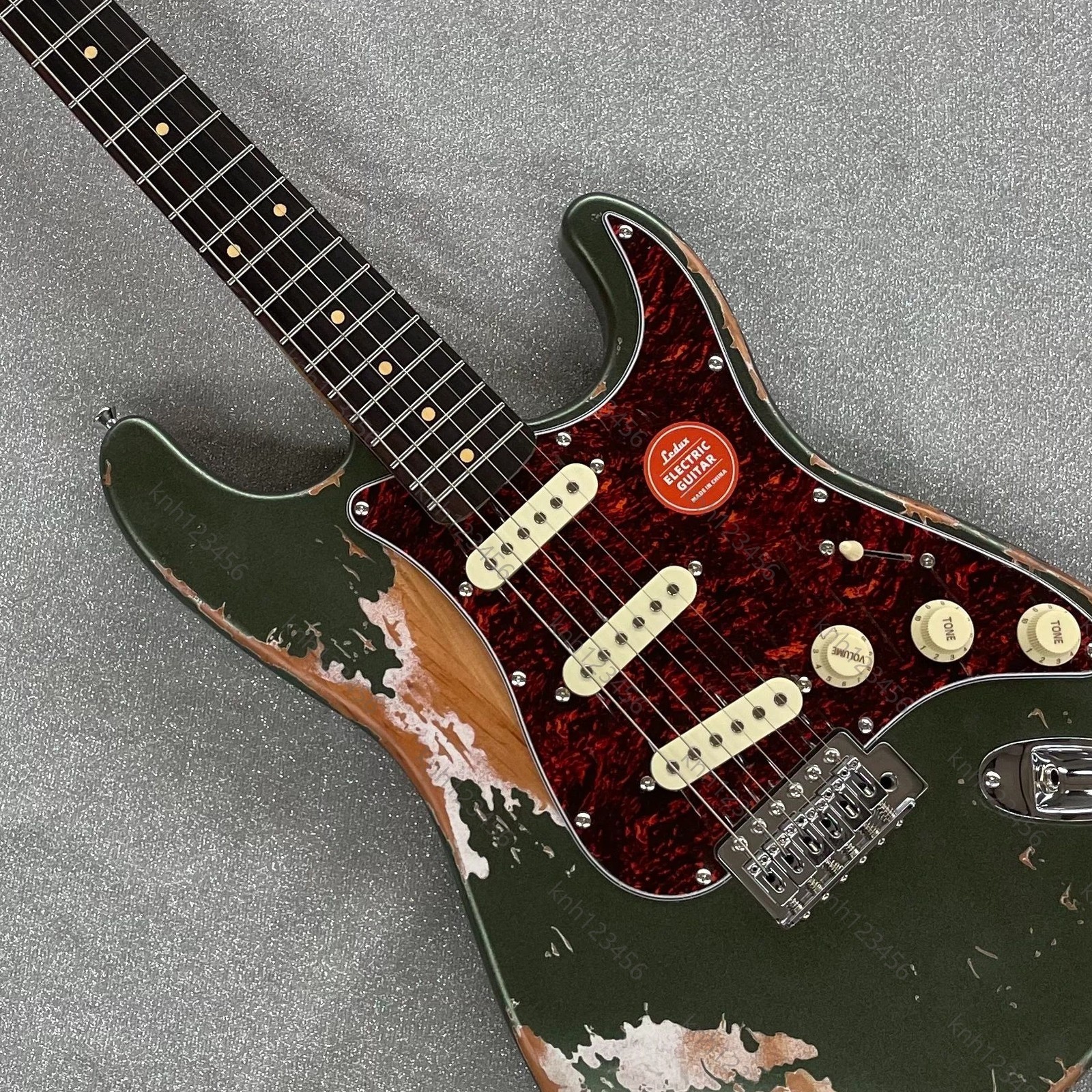 Worn Dark Green Double Cutaway Electric Guitar SSS Pickups Single Tremolo