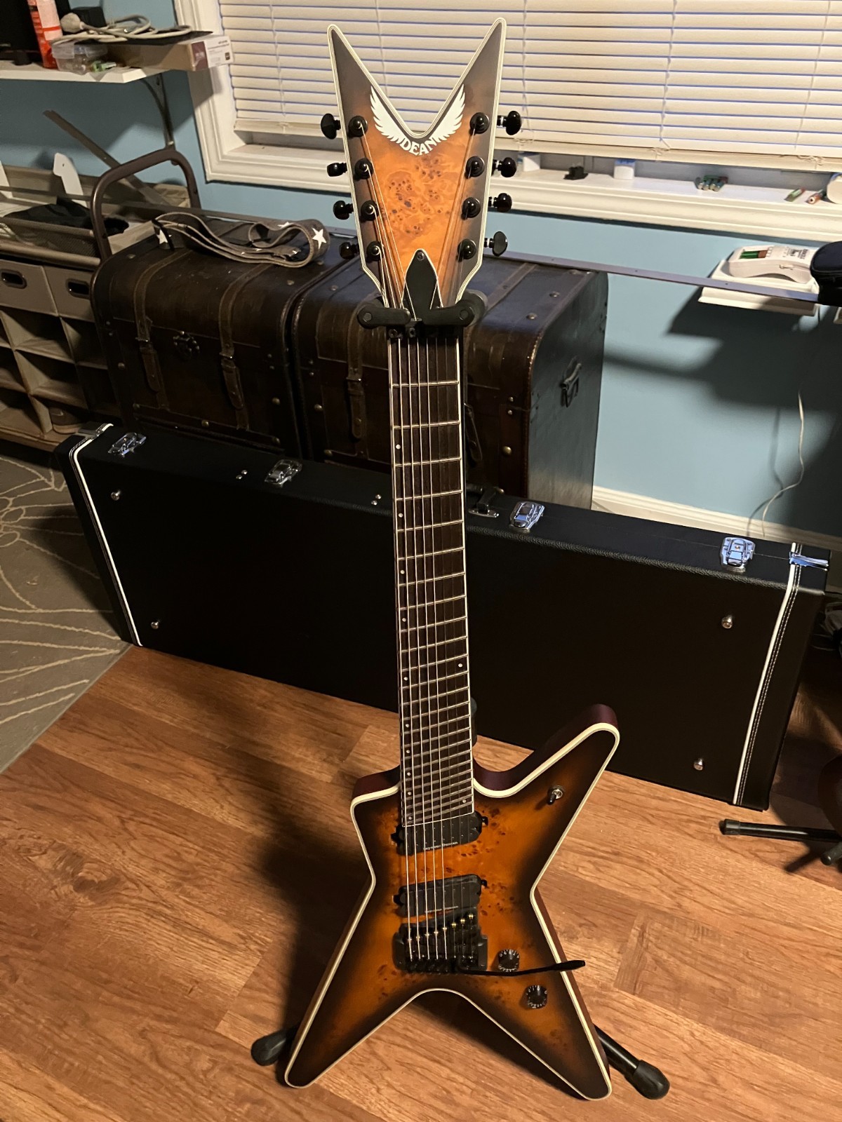 Dean Exile 8 String Multiscale Guitar with Kahler Tremolo and HSC. Brand New.