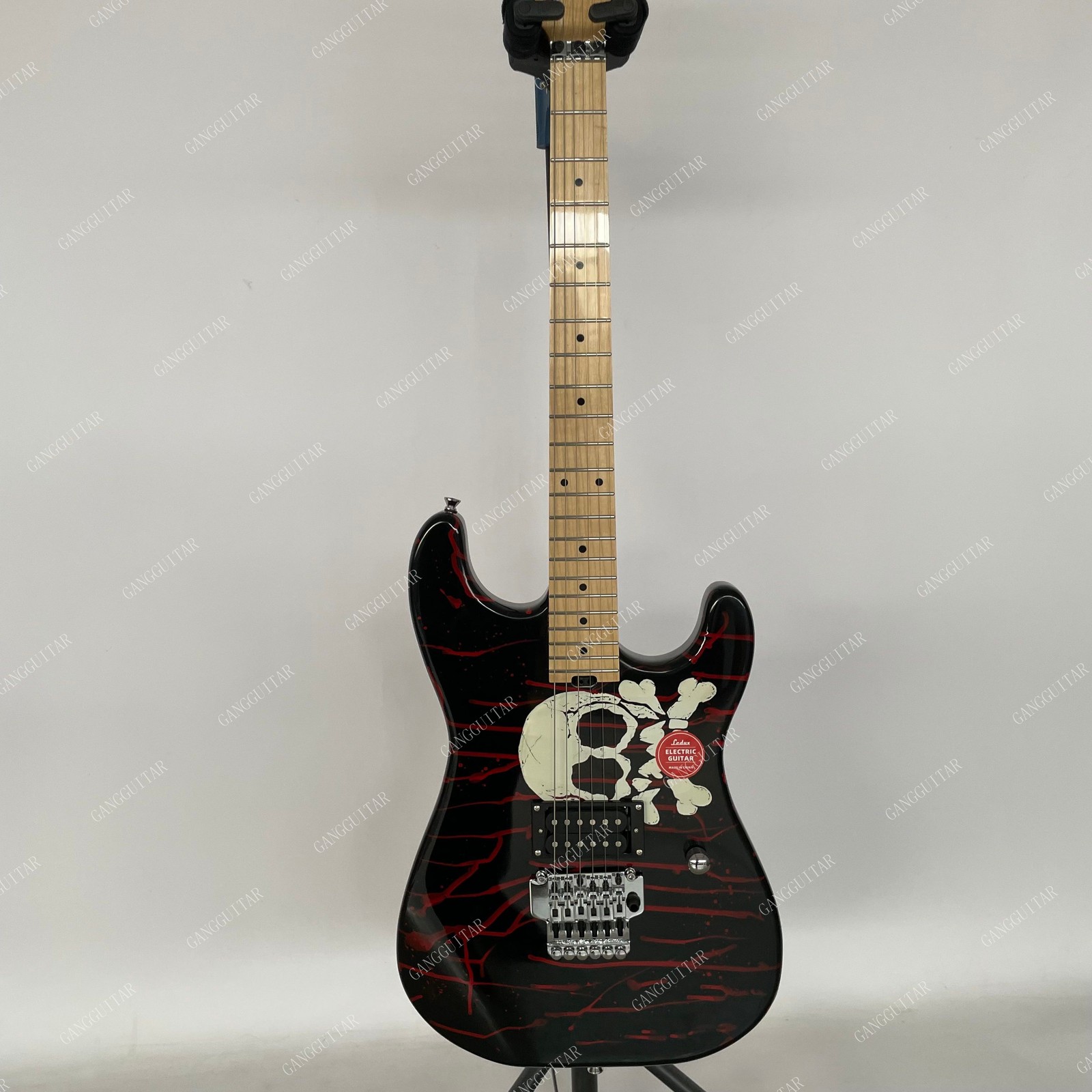 Solid Body Electric Guitar Stainless Steel Rounded Frets Water Transfer Black