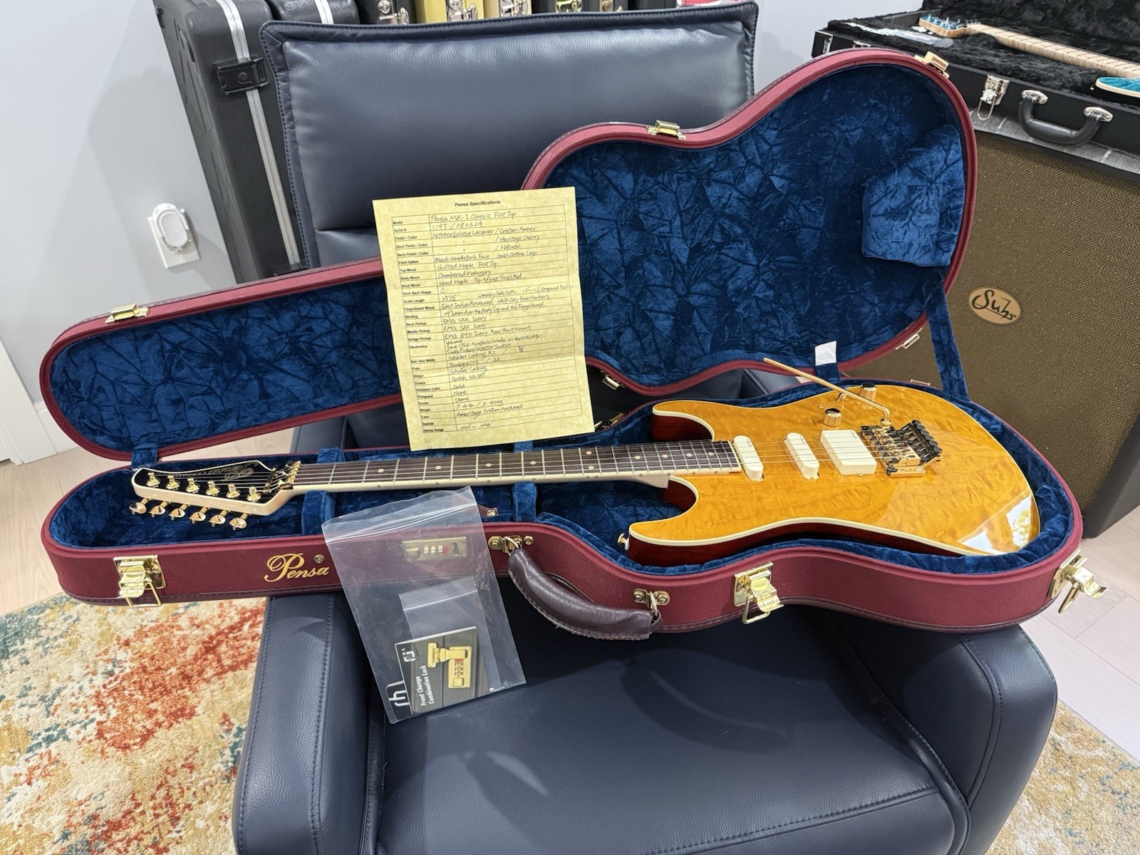 Pensa MK-1 Classic Flat Top Electric Guitar Solid Body Amber RH 6-String Case