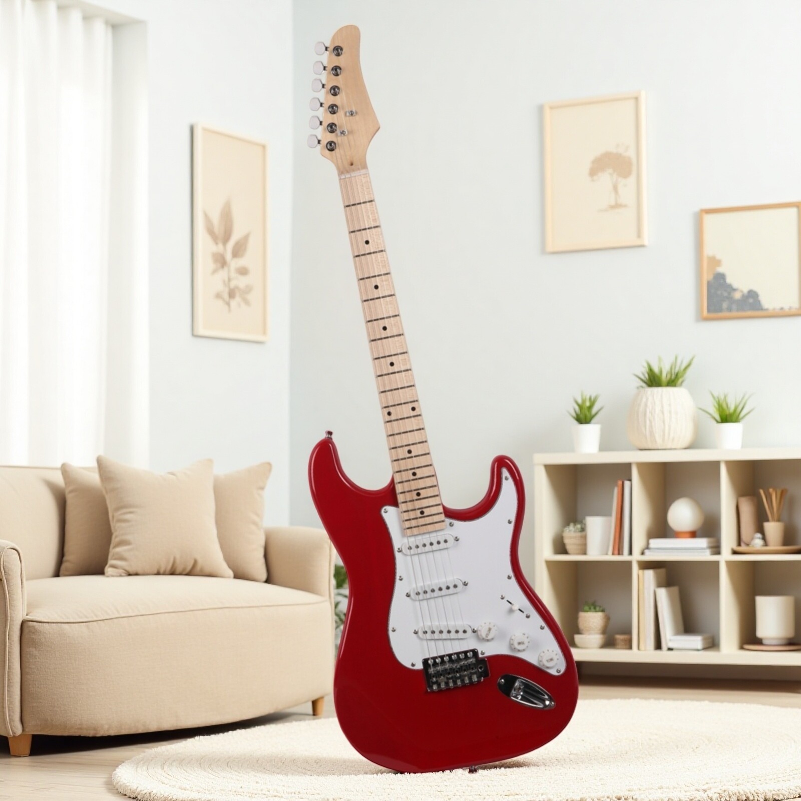ST-Style Electric Guitar Set – SSS Pickups, Basswood, Maple Neck, Red Finish