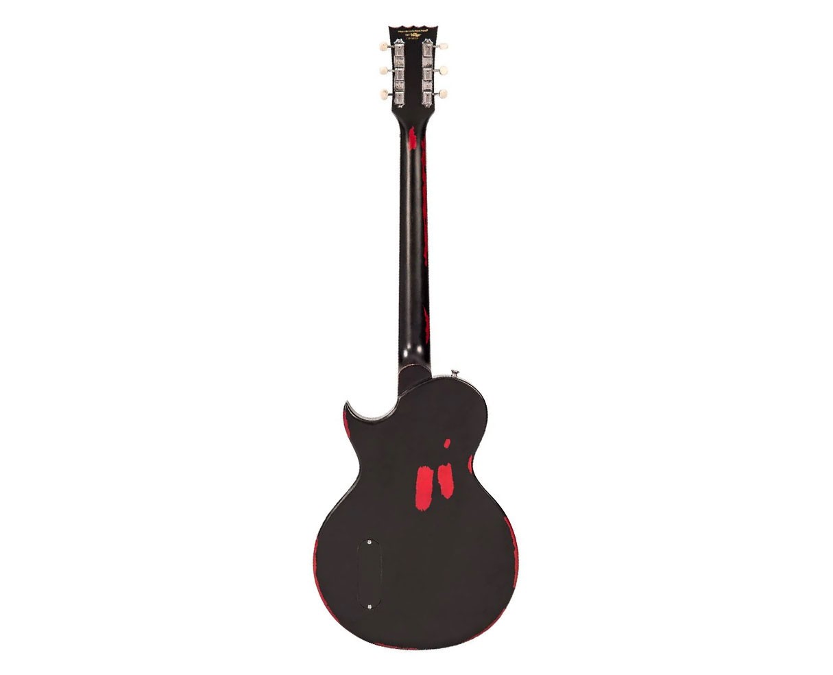 Vintage Icon Series V12 Distressed Single P90 – Black over Cherry Red
