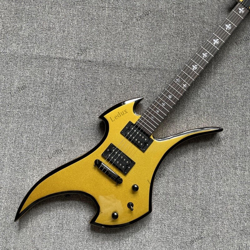 Solid Electric Guitar Stainless Fret Metallic Gold with Black Burst H-H Pickups