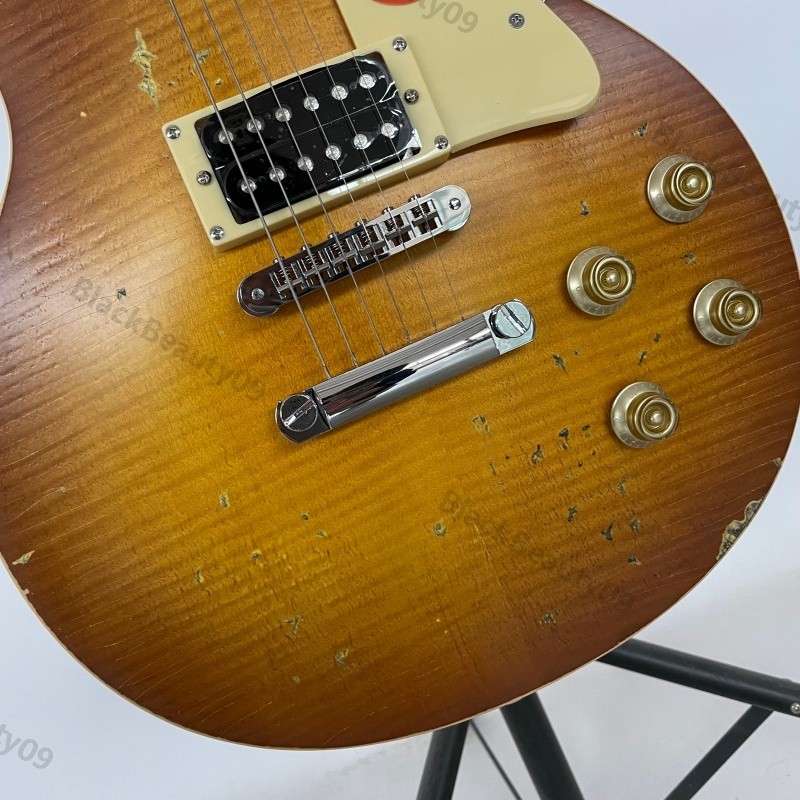 Aged Solid Body Electric Guitar Bone Nut Stainless Rounded Fret Edge Nitro Paint