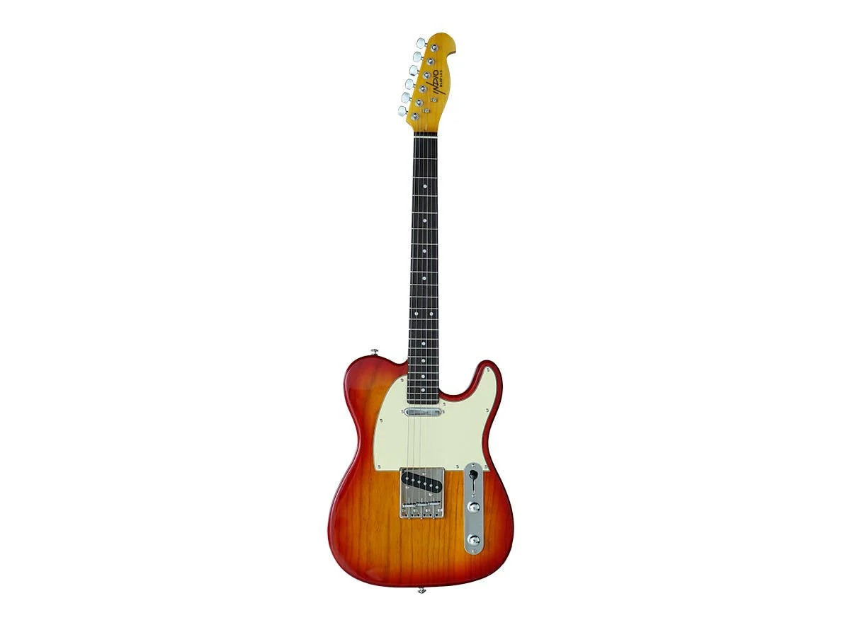 Monoprice Retro DLX Plus Solid Ash Electric Guitar – Cherry Burst, With Gig Bag