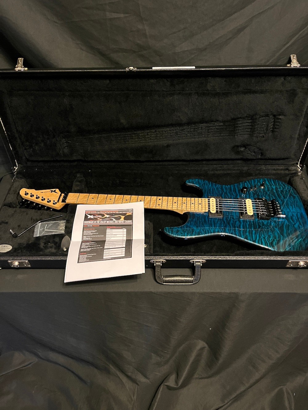 Wayne Charvel Guitars Exotic Rock Legend Blue Quilt Top Guitar W/OHSC