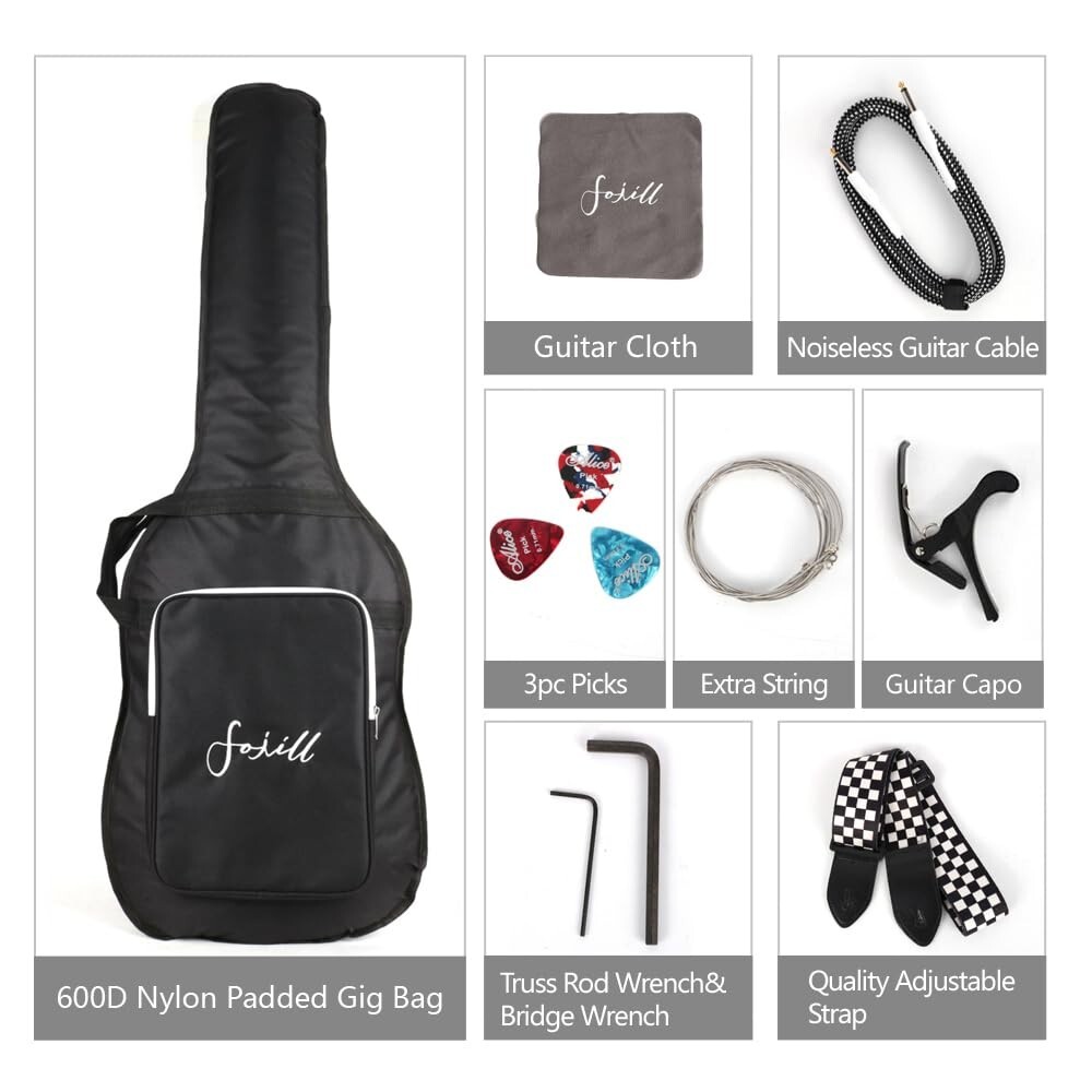 Electric pj bass set with amplifier gigbag cable strap carpo picks in blackcolor