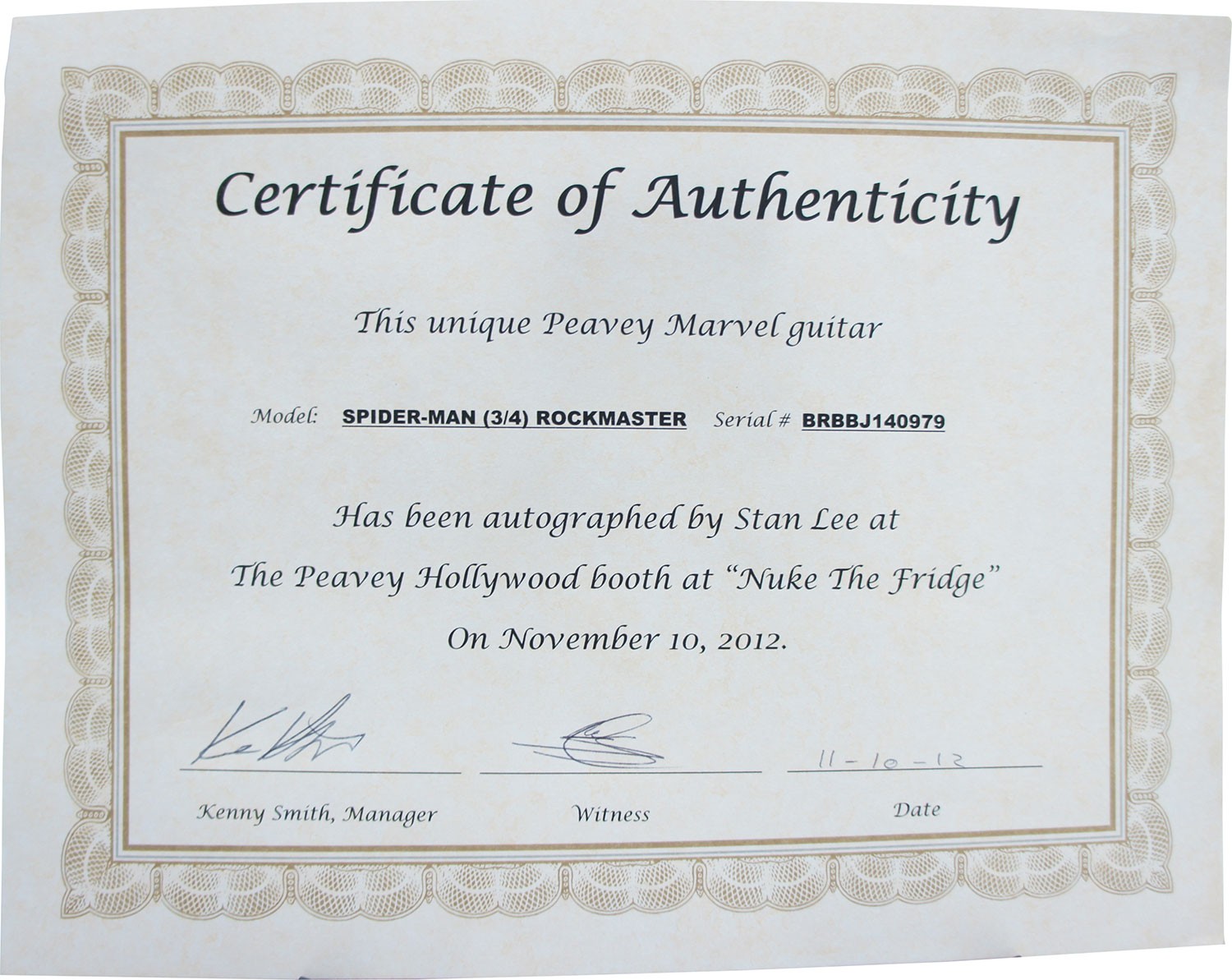 Stan Lee Signed Peavey Marvel Spiderman 3/4 Size Electric Guitar & Certificate!