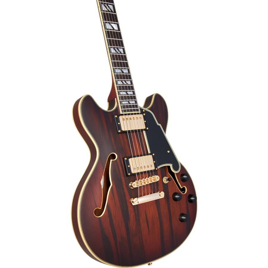 D Angelico Deluxe Mini DC Satin Brown Burst Electric Guitar Semi-Aco