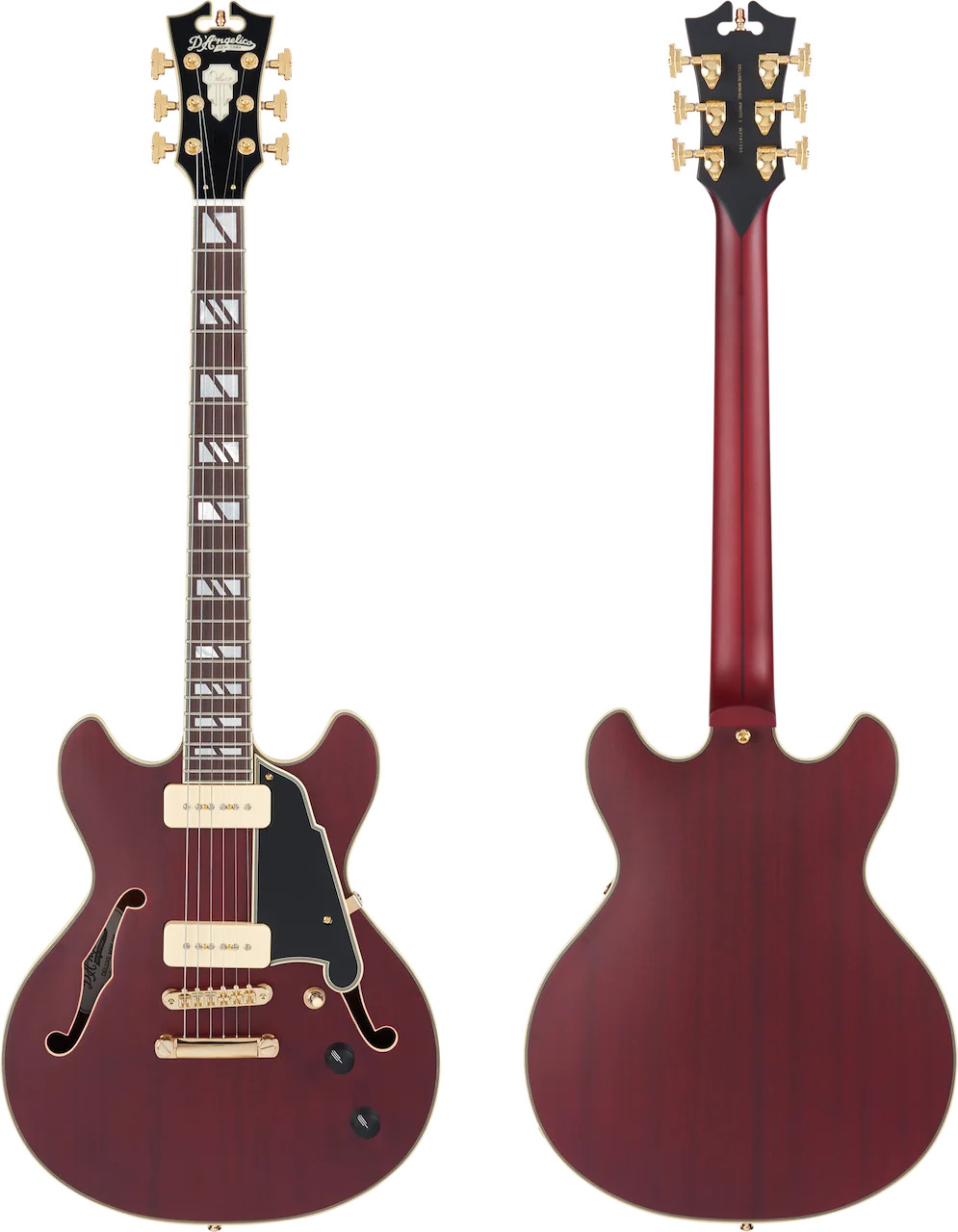 D’Angelico Deluxe Mini DC Semi-hollowbody Electric Guitar – Satin Trans Wine
