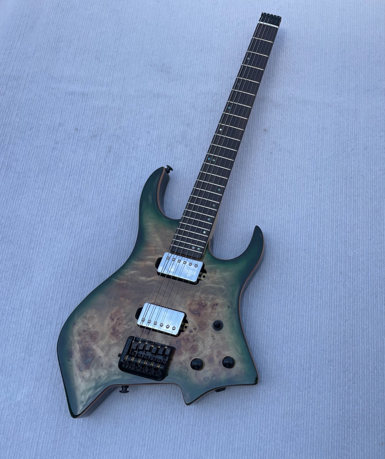 Headless / Travel 6 String Electric Guitar Solid Body Glossy Finished Burl Top