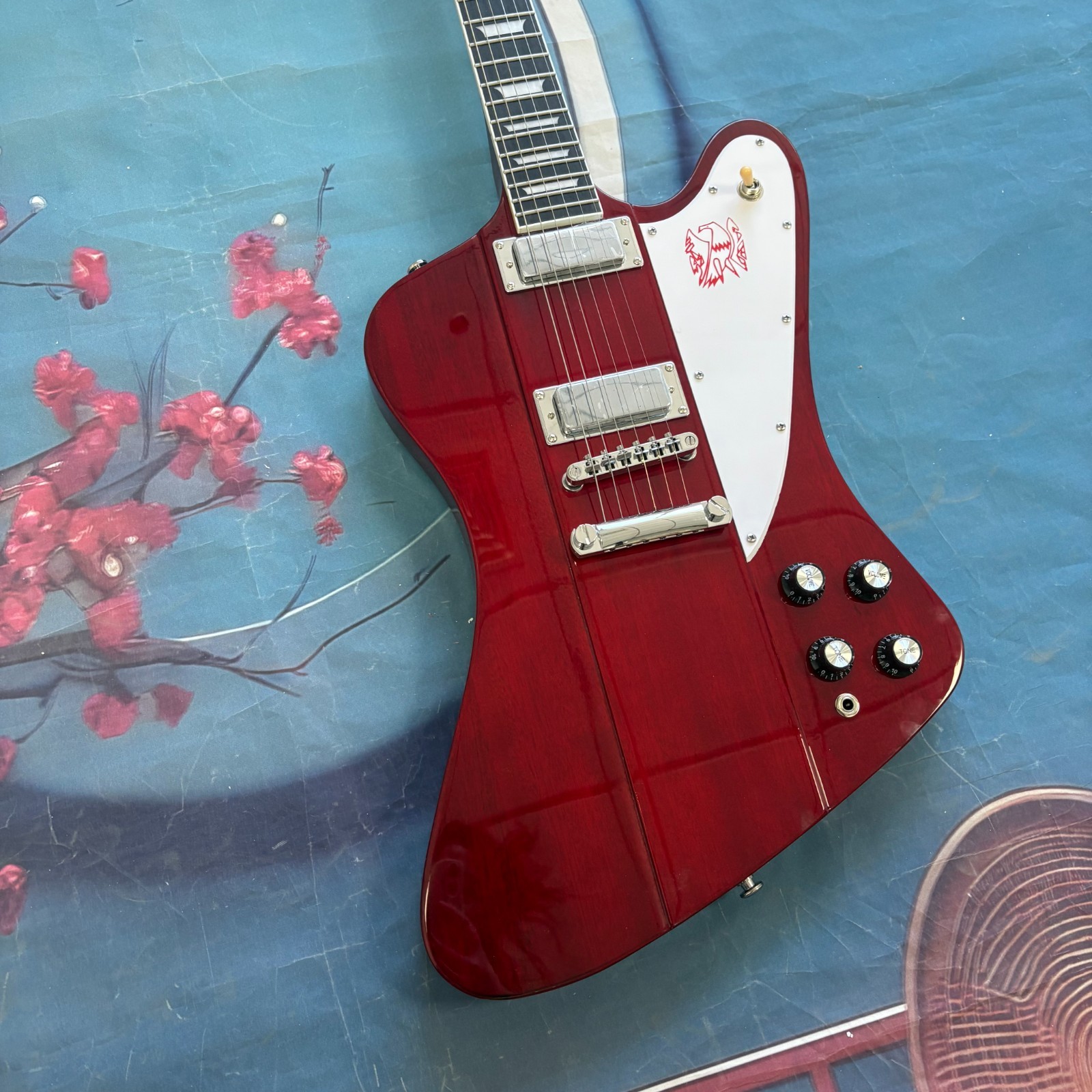 Custom Red Firebird Style Electric Guitar Rosewood Fingerboard Chrome Part