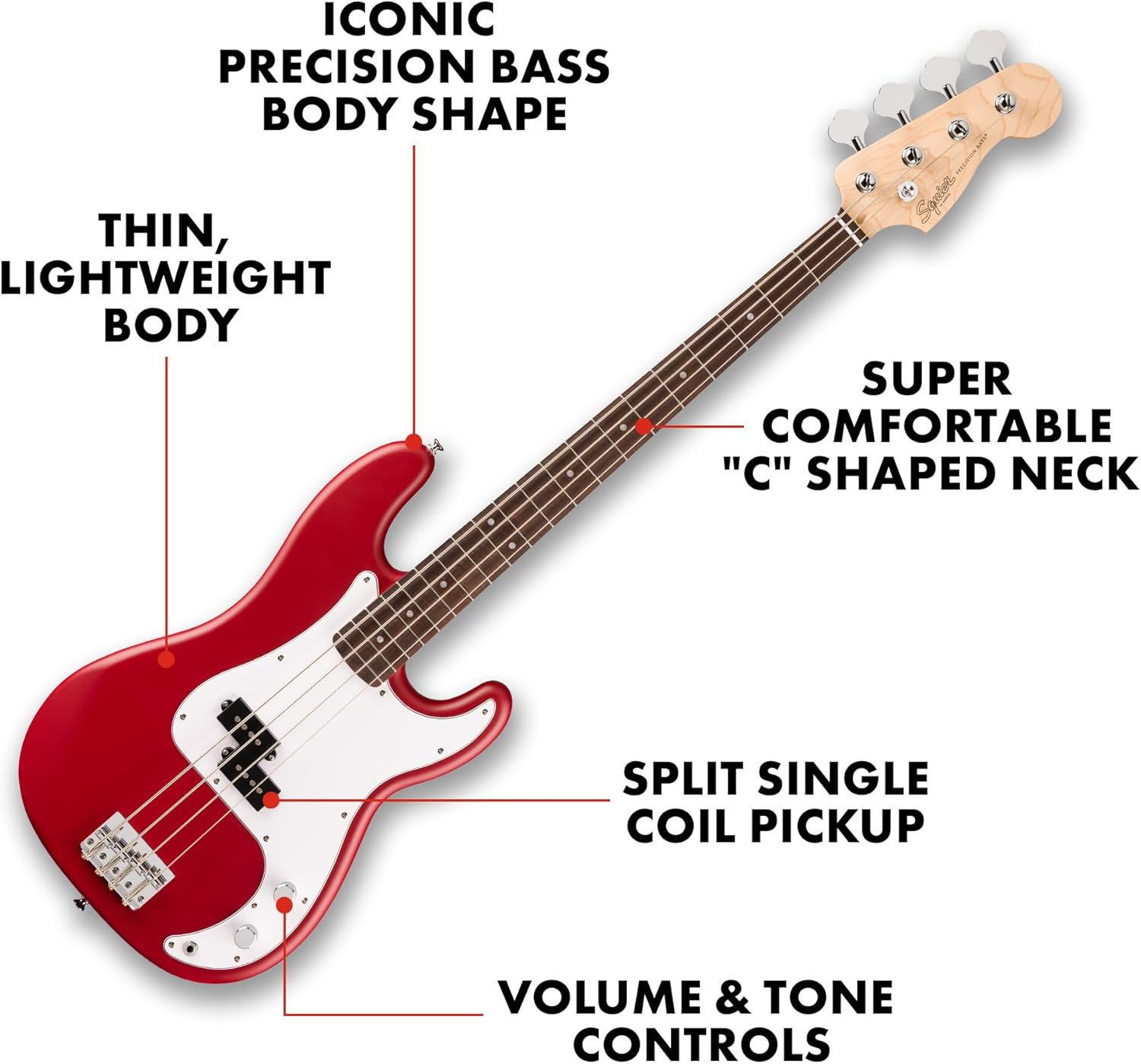 Squier Debut Precision Bass Guitar Fender Beginner Dakota Red Matte Finish