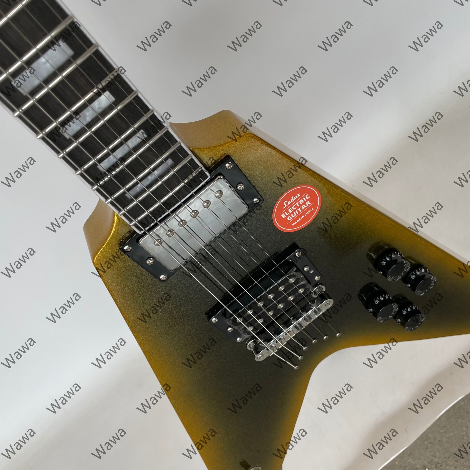 Exquisite Gold Black Burst Sparkle V Electric Guitar Solid Body TOM Bridge