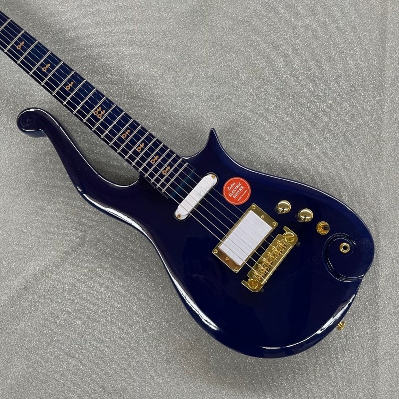 Vintage Glossy Dark Blue Electric Guitar Solid Body Stainless Rounded fret Edge