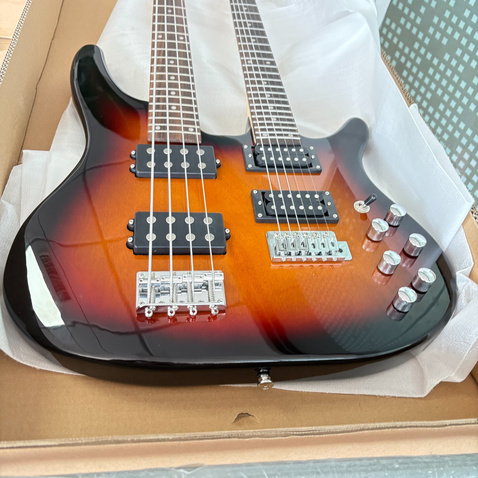 6+4strings Double Neck Electric Bass Guitar Maple Neck Sliver Hardware