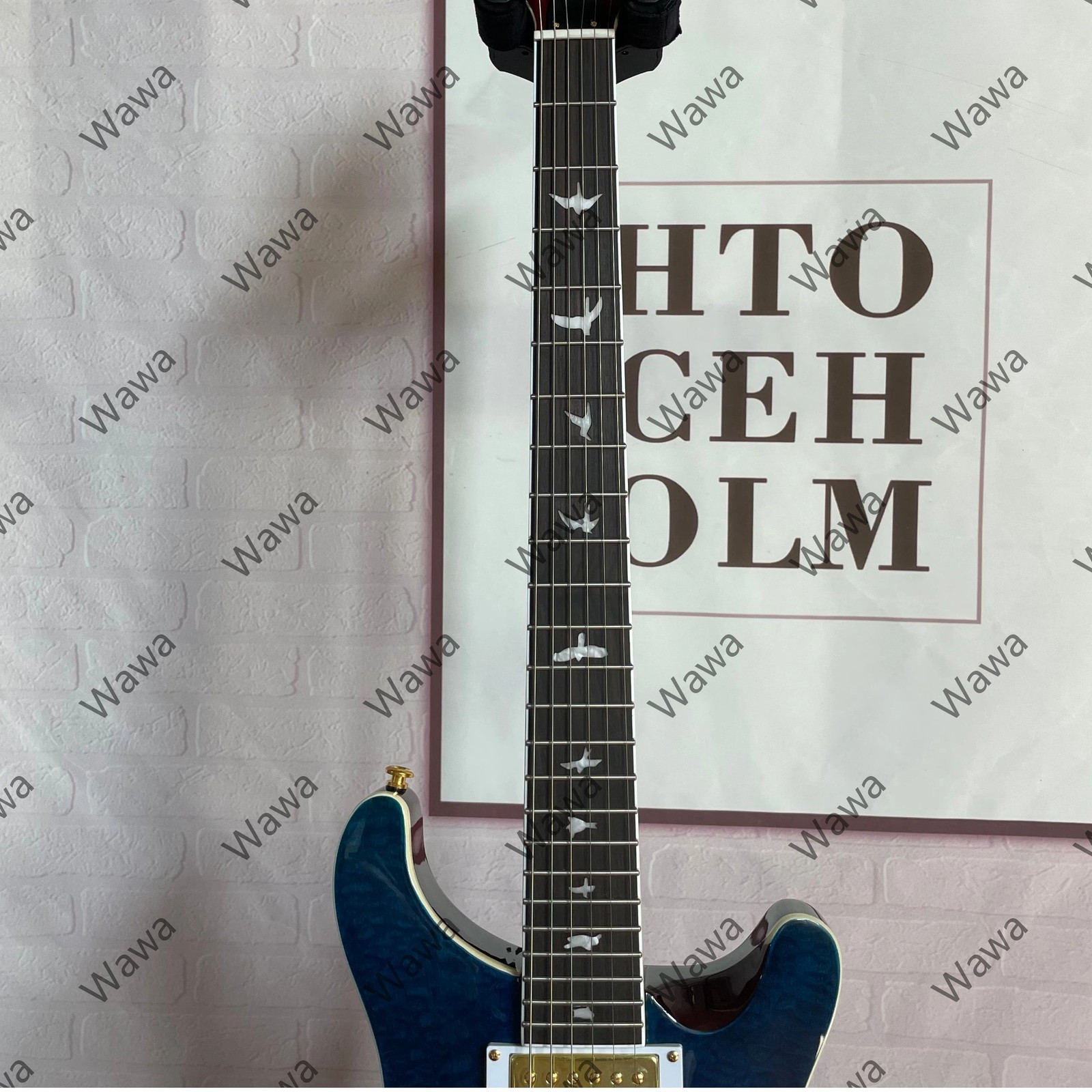 Transparent Blue Quilted Maple Top Electric Guitar Gold Hardware Bird Inlay