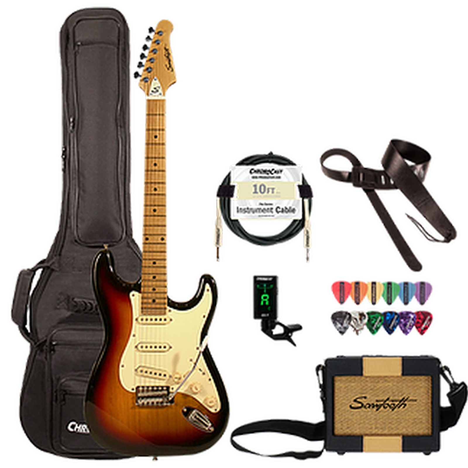 Sawtooth Sunburst Electric Guitar w/Vintage White Pickguard Kit