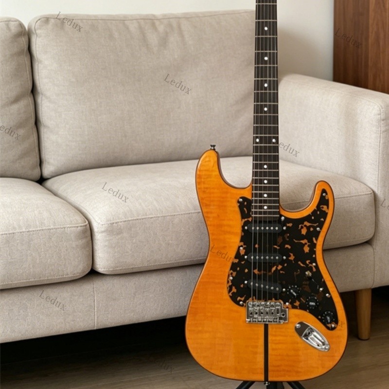 Handmade Yellow Electric Guitar Mad Cat Flame Maple Top S-S-S Pickups 6 Strings