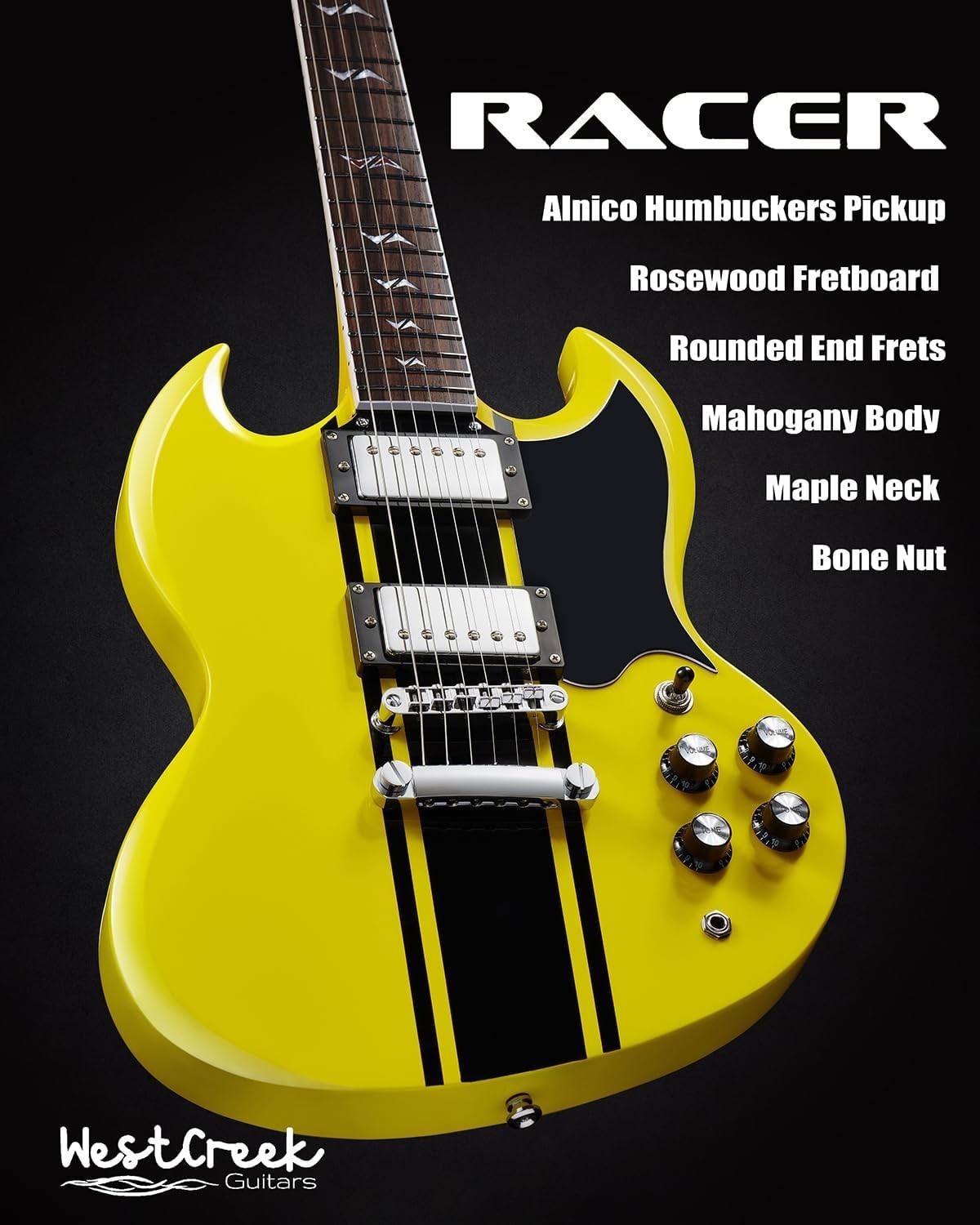 Stylish RACER Electric Guitar – Bone Nut, Mahogany