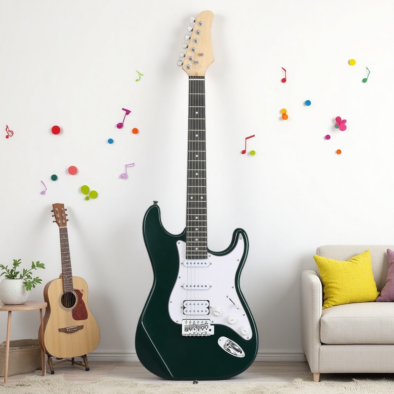 39″ S-Style Beginner Electric Guitar Set – Full Size Amp HSS Tremolo Dark Green