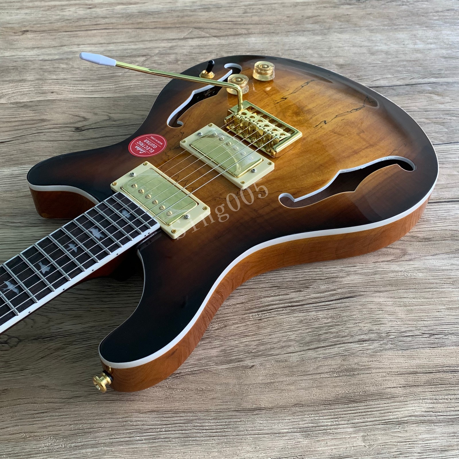 Semi-Hollow Electric Guitar Spalted Top FR Bridge Bird Inlay Bone Nut Tobacco