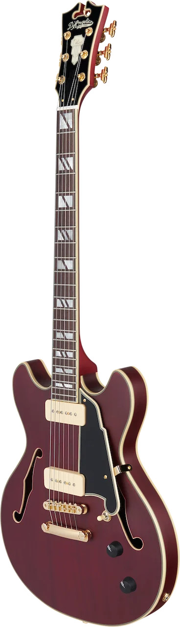 D’Angelico Deluxe Mini DC Semi-hollowbody Electric Guitar – Satin Trans Wine