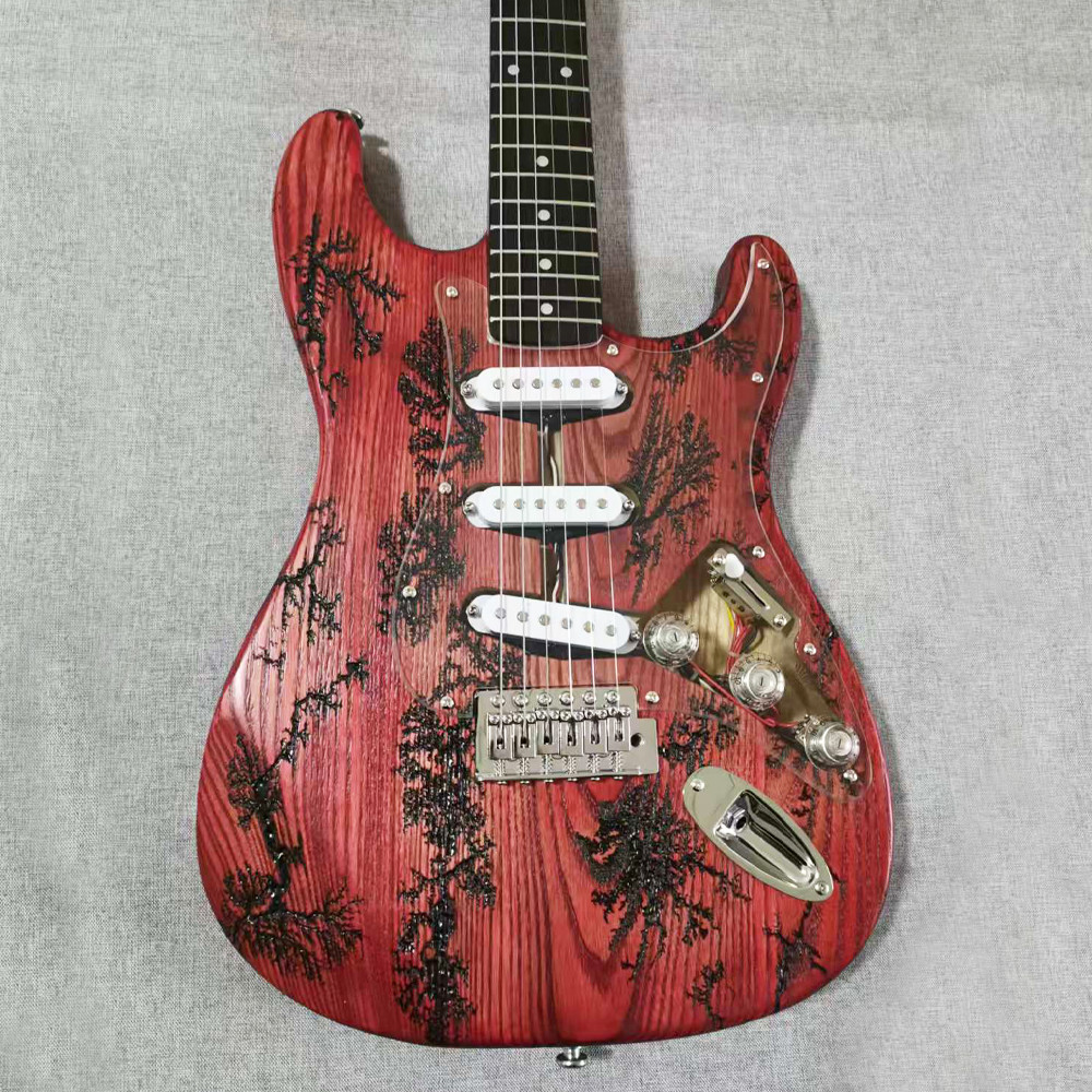 6 String Ash ST Lightning Struck Wood Electric Guitar 21frets red body CR part